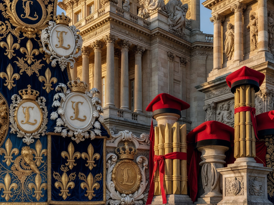 Decorative image combining architectural and civic motifs from French history